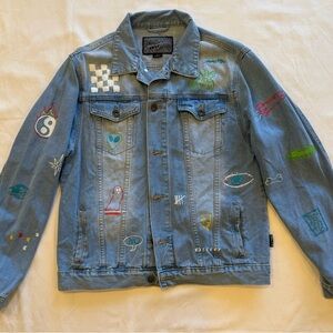 Brooklyn Cloth Savage Light Wash Denim Jacket Embroidered Hand Painted Men Large
